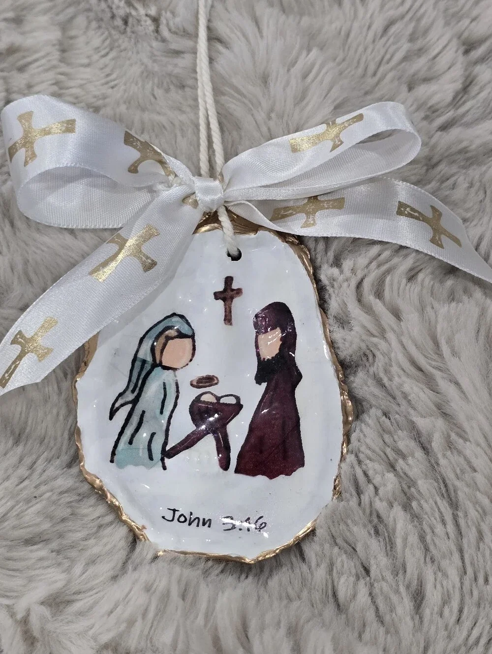 Religious John 3:16 Handcrafted Oyster  Shell Ornament - Set of 2